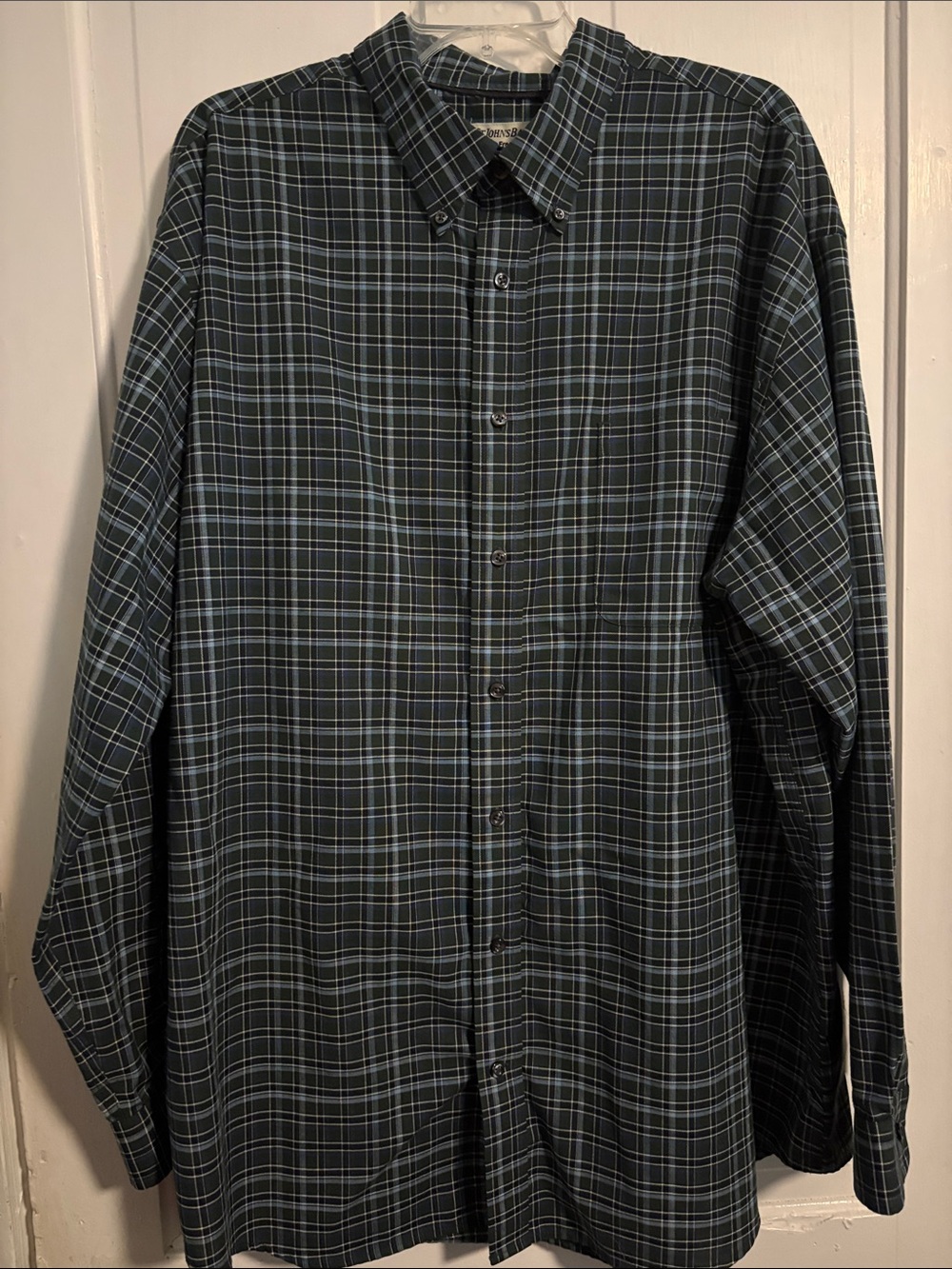 St. John's Bay Men's Dark Green and Blue Plaid Button-Down Shirt